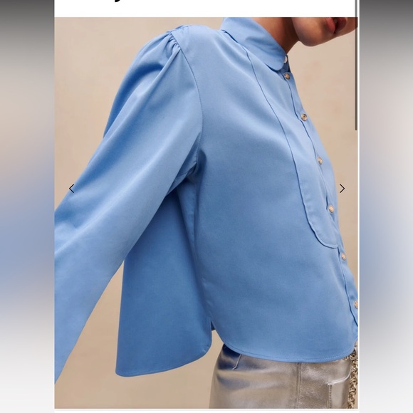 Maje Cinema Cropped Blue Button Down Shirt - Picture 7 of 17